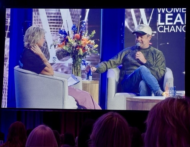 Lisa Bluder and Jason Sudeikis in conversation on stage